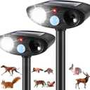 2Pack Solar Ultrasonic Animal Repellent Outdoor Cat Deterrent Solar Animal Repeller with Motion Sensor&LED Strobe Light Deer Repellent to Scare Squirrel Dog Bird Rabbit Skunk Repellent for Yard