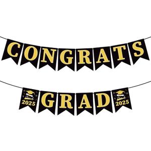 OHOME Graduation Decorations 2025 - Congratulations Banner - 2025 Graduation Party Decorations - Black Gold Congrats Grad Banner Party Supplies