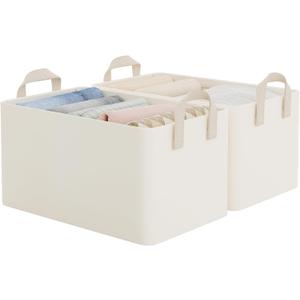 StorageWorks Fabric Storage Bins, Closet Organizer Bins, Beige, 2-Pack