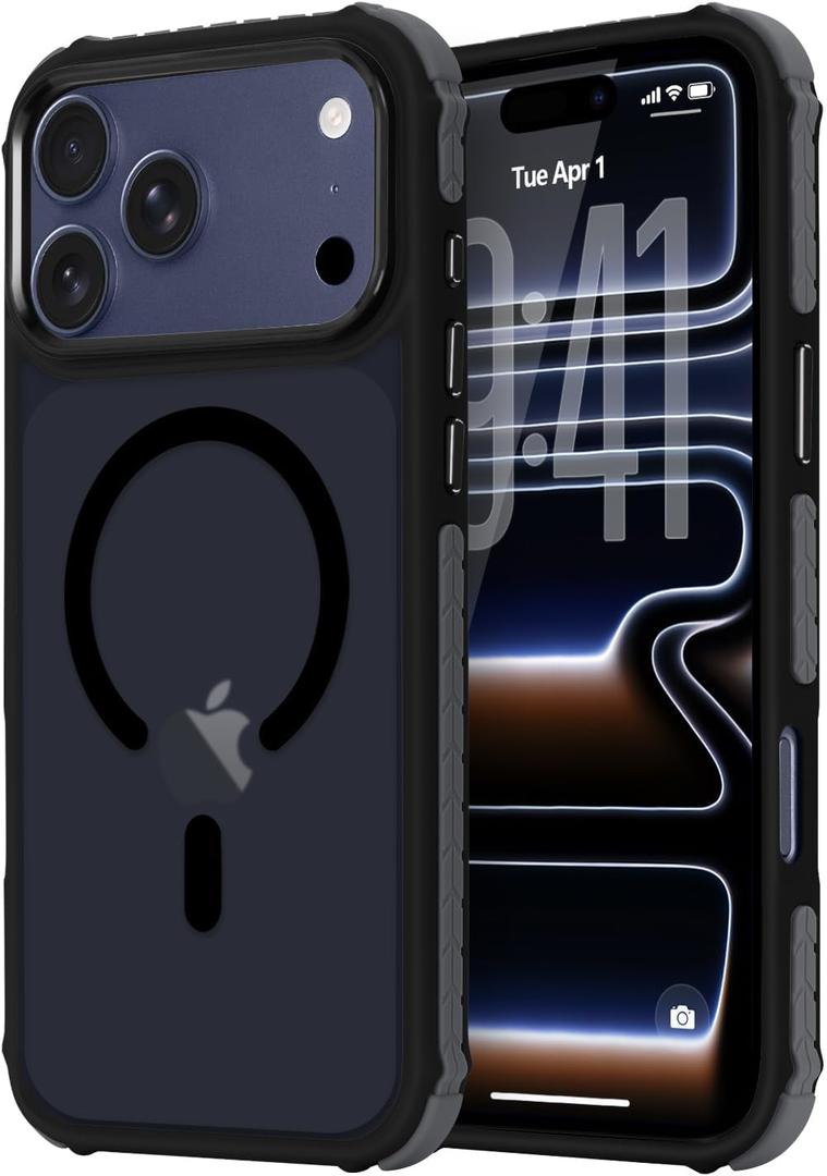 Magnetic for iPhone 17 Pro Max Case, Compatible with Magsafe, Bumper Protective Cover, Slim Shockproof Anti-Scratch Translucent Matte Men Women Phone Case for iPhone 17 Pro Max 6.9", Black