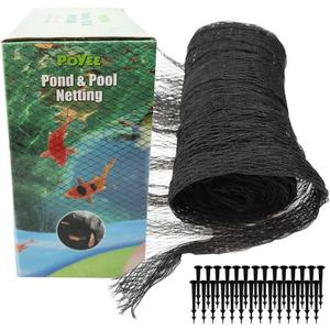 POYEE 28x30ft Pond Netting for Leaves Leaf Net Cover Pond Net with Small Fine Mesh Protecting Koi Fish from Birds Cats Stakes Included