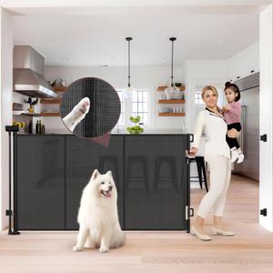 Reinforced 41 Inch Extra Tall Retractable Baby Gates 80" Wide Retractable Dog Gate with Support Rods  Prevents Crawling Under, Indoor Long Baby Gate Retractable Gate Outdoor Extra Tall Dog Gate/Black