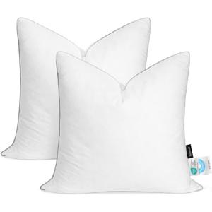 Lewondr 18x18 inch Pillow Insert Set of 2, Down and Feather Throw Pillow Inserts Premium Soft Fluffy with Piping Edge, 100% Down-Proof Square Pillow Insert for Living Room Sofa Couch Bed, White