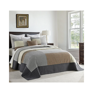 Bedduvit 100% Cotton 120"x128" Extra Large Quilt Set, Lightweight Oversized California King Bedspread, 3 Pieces Comforter Bedding Set Farmhouse Patchwork Plaid Coverlet Set, Brown/Beige/Charcoal Gray