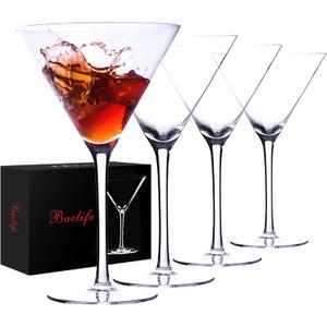 Handblown Crystal Martini Glasses Set of 4-9.5 oz Coupe Glass Set with Stem - Elegant Cocktail Glasses for Bar, Margarita, Cosmopolitan, Manhattan, Gimlet - Unique Gift for Mother's Day