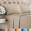 Queen 6 Piece Sheet Set - Comfy Breathable & Cooling - Soft Hotel Luxury Bedding Set with 8-16 Inch Deep Pockets - 1 Flat & 1 Fitted Sheet & 4 Pillowcases - Wrinkle Free & Easy Care - Heathered Beige