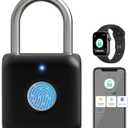 Fingerprint Padlock, Pothunder Smart Padlock, Locker Lock, Fingerprint Lock with APP Unlock, USB Rechargeable, Suitable for Gym Locker, Door(Black)