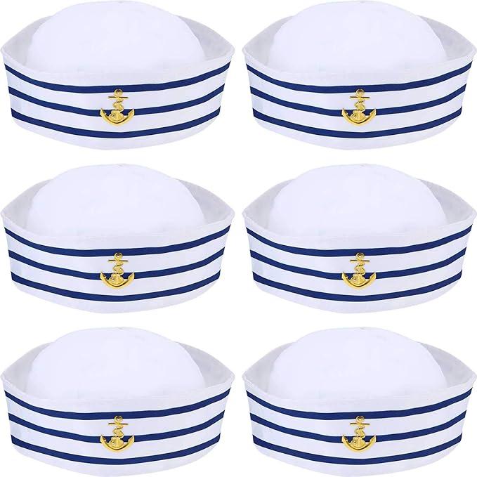 6 Pieces Sailor Captain Navy Hat Blue with White Sail Hats for Kid Navy Costume Dressing Up Party Accessory(Classic Style)