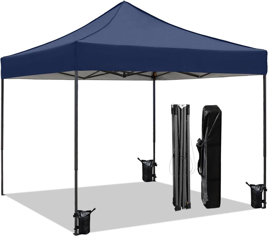 10x10 Heavy Duty Canopy Pop Up Commercial Canopy Tent, Vendor Tent with 400D Oxford Fabric for Camping Outdoor Events Parties Weddings, UPF 50+ Waterproof (Navy Blue)