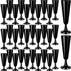 Domensi 40 Pack Black Champagne Flutes Bulk Plastic Disposable Champagne Glasses 5.5 oz Plastic Mimosa Glasses Wedding Cocktail Cups for Engagement Birthday Graduation Decor 2026 Party Supplies