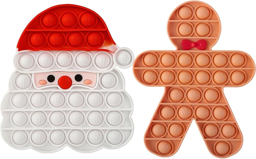 Christmas 2 Pack Pop Bubble Fidget Sensory Toys,Santa Claus&Gingerbread Man Squeeze Sensory Toys, Christmas Novelty Gifts for Kids, Stress Relief and Anti-Anxiety Tools for Kids and Adults