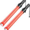 RoadHero 2 Pack Traffic Batons, 21 Inch Led Traffic Control Baton, Night Safety Light Wands with 3 Flashing Modes, Air Marshaling Signal Wand Plus White LED on Tip for Airport, Parking, Car Directing