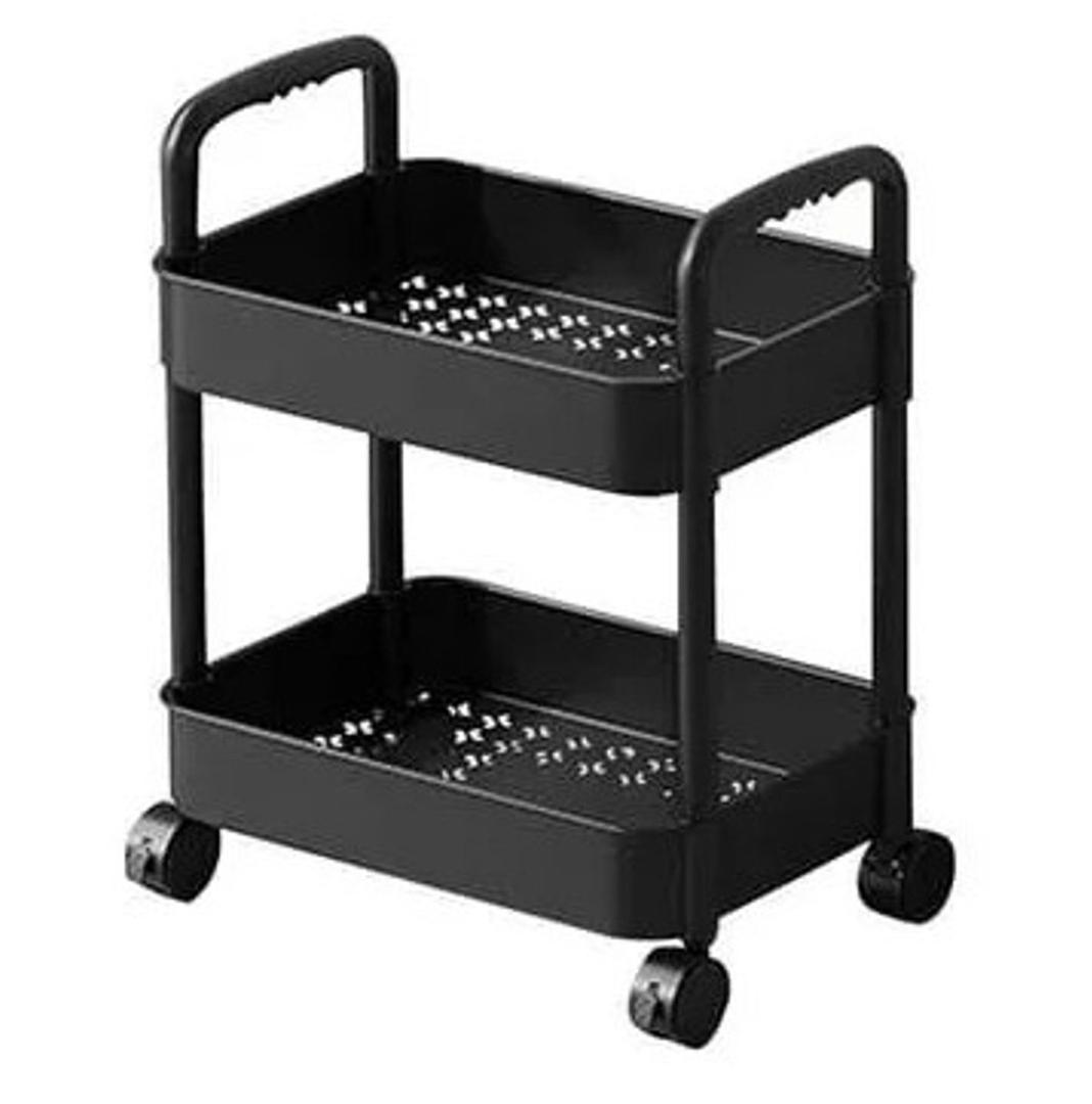 LIWNYRK 2 Tier Rolling Cart with Wheels for Under Desk Storage & Pantry Storage, Large Capacity Laundry Room & Makeup Organizer, Sturdy Kitchen Utility Cart for Small Space with 2Hooks, Black