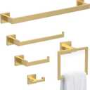 BOZWELL 5 Piece Light Brushed Gold Stainless Steel Towel Bar Set, 23.6 inch Square Bathroom Hardware Accessories Set,Wall Mounted Towel Racks for Bathroom with TP