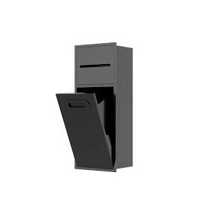 SUPERFLO 4 Gallon Bathroom Trash Can Tilt Out Trash Bin Cabinet, Hidden Trash Can Cabinet Recessed Wall Mounted Stainless Steel with Toilet Paper Holder for Bathroom/Bedroom/Office Renovation, Black color 8x26 inch