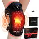HALIDODO Red Light Therapy & Vibration Massage Knee Brace - Wireless Rechargeable Controller, 660nm & 850nm Red Light Therapy Heated Device for Knee/Joint/Elbow/Shoulder. (Black)