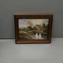 Gold Framed Vintage Halloween Wall Art, Rustic Landscape Wall Decor, Cute Ghost Decor Wall Art, Aesthetic Halloween Wall Decor (9.5''x12'')