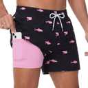 Sixfish Mens Swim Trunks with 4 Inch Compression Liner 2 in 1 Quick Dry Board Shorts with Zipper Pockets Comfort for Beach (Black, XL)