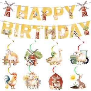 Farm Birthday Decorations Animal Banner - 10 Pcs Barnyard Themed Banner Hanging Swirls Photo Prop Decor For Barn Party Home Favors Supplies