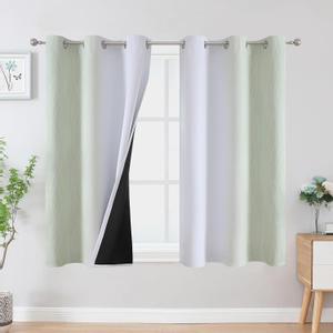 Estelar Textiler Sage Green and Greyish White Ombre Blackout Curtains 45 Inch Length 2 Panels, Full Room Darkening Drapes for Kitchen, Thermal Insulated Grommet Short Curtains for Bathroom,42Wx45L (42"W x 45"L (Pack of 2), Sage and Greyish White)