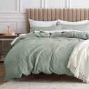 Bedsure Cotton Duvet Cover Queen - 100% Cotton Waffle Weave Sage Green Duvet Cover Queen Size, GentleSoft™ and Breathable Bedding Set for All Season, 3 Pieces, 90"x90"