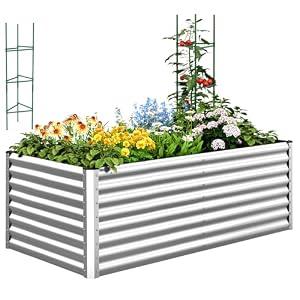 Quictent Galvanized Tall Raised Garden Bed 6x3x2 Ft
Garden Bed Hold 33cft Soil Outdoor Heightened Planter Box for Deep Root Vegetables Herbs Tomato Cage Included, Silver