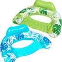 SLOOSH Inflatable Pool Floats Adult,2 Pack Pool Chairs with Cup Holders,Blow up Floats Chair,Hammock Noodle Mat Leaves Design for Relaxing Summer Water Fun Swimming Party Beach (Blue,Green)