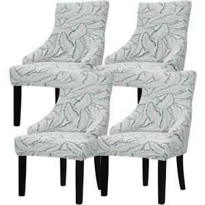 Lellen Pattern Wingback Chair Covers - Velvet Wingback Side Chair Slipcover Reusable Accent Chair Protector Cover Wing Chair Covers for Dining Room Banquet Home Decor4PCS (Green)