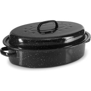 Granite Roasting Pans, Black (15" Oval Roaster Pan With Lid)