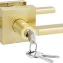 Goldenwarm Entry Door Handle with Lock and Key, Zinc Alloy Heavy Duty Brushed Gold Locking Exterior Door Handle, Keyed Door Lever with Locks and Keys for Bedroom (1 Pack)