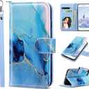 ULAK for iPhone SE 3(2022)/SE(2020)/8/7 Wallet Case with Card Holder, Premium PU Leather Flip Case with Kickstand Card Slots,Wrist Strap, Durable Shockproof Cover 4.7 Inch, Marble