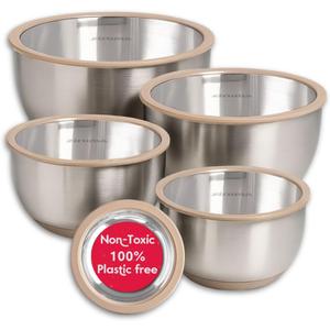 Ziruma Non-Toxic Mixing Bowls with Lids Set, Stainless Steel & Glass,  Plastic Free Bowls with Silicone Non-Slip Base, Dishwasher Safe Mixing Bowl Set