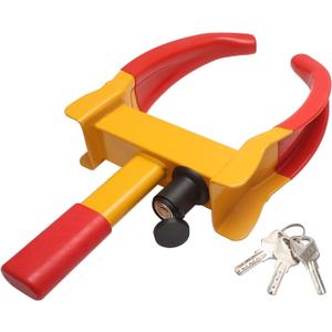 MaySpare Universal Wheel Lock, Heavy Duty Tire Lock, Automotive Anti-Theft Lock for Cars, SUVs, Motorcycles, Golf Carts, Bright Color for Deterrence, with 3 Locks (Yellow-Red), LOCK-5-RED