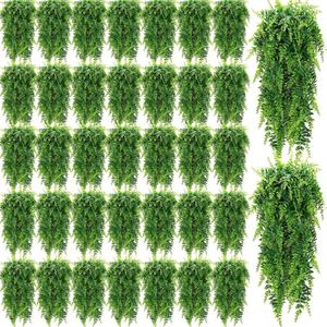 Geosar 104 Pcs Artificial Hanging Plants 32 Inch Hanging Boston Ferns Plastic Fake Plants for Wall Room Garden Wedding Garland Indoor Outdoor Decoration, No Basket