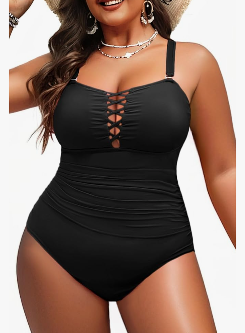 Yonique Women Plus Size One Piece Swimsuits Tummy Control Bathing Suits Vintage Swimwear Large