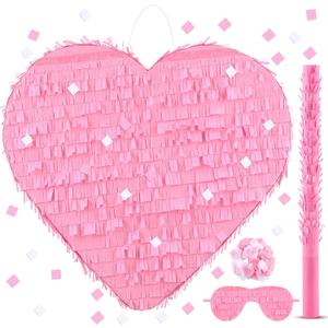 Deekin Piata Stick with Blindfold Confetti Set Piata for Birthday Party Decorations Party Gaming Theme Holiday Celebration Supply(Pink Heart)