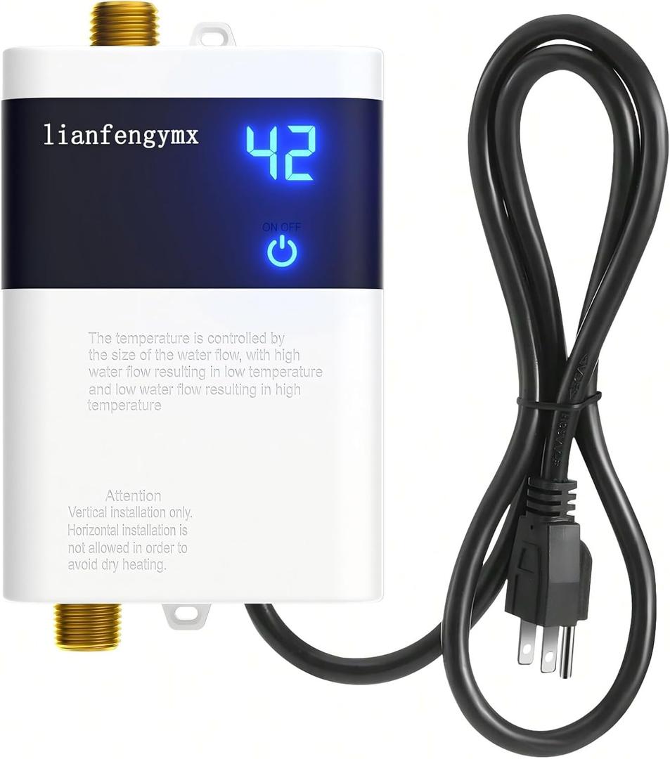 110V Tankless Water Heater Electric, 3000W Instant Under Sink Water Heater, Compact Small Design, Point-of-Use for Sink,RV Kitchen, Camping & Indoor (White, Digital Display)