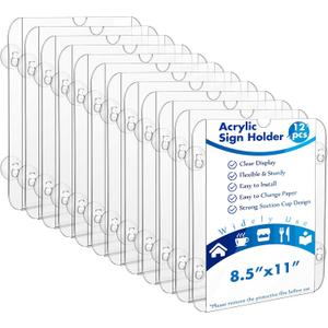 Handepo 12 Pack Acrylic Window Sign Holder 8. 5 x 11 Inch with 4 Suction Cups Clear Acrylic Frames for Glass Door Window Wall Mount Sign Holder for Home Office Mall Promotion Restaurant Menus