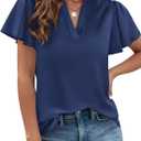 PRETTYGARDEN Women's 2026 Summer Satin Blouses Dressy Casual Ruffle Cap Sleeve V Neck Business Work Cute Tops Spring Outfits