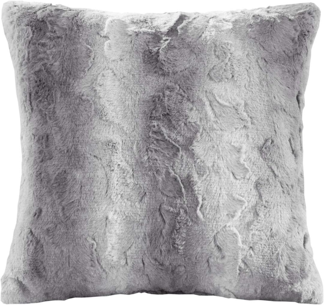 Madison Park Zuri Faux Fur Ombre Stripe Ultra Soft Luxury Decorative Throw Pillows, For Couch Bed With Insert, 20" x 20", Grey (1 Count (Pack of 1))