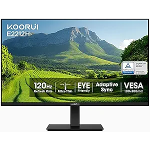 KOORUI New 22 Inch Computer Monitor FHD 1080P 120Hz PC Gaming Screen VA Panel Ultra-Slim Display 4000:1 Contrast Ratio with Adpitive Sync (HDMI/VGA/VESA Compatible 100x100mm/Audio Out), Tilt, Black
