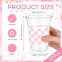 SiliFine 50 Pcs 12 oz Pink Checkered Plastic Cups Clear Disposable Gingham Plaid Party Cups for Racing Theme Birthday Wedding Baby Shower Party Decorations