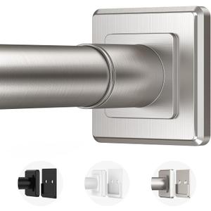 Brushed Nickel Tension Curtain Rod Adjustable Shower Curtain Rods 30-76 In Spring No Drilling or Screw Installation Shower Rod for Bathroom Shower Bar for Closet Kitchen with Brackets