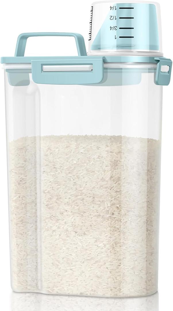 TBMax Rice Storage Container 3-5 Lbs Flour Container Cereal Dispenser with Measuring Cup, Airtight Dry Food Container Bin for Kitchen Pantry Storage Organization