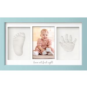 Baby Hand and Footprint Kit - Clay Handprint Keepsake Frame, Newborn Nursery Picture Frame, Personalized New Mom Gifts for Baby Shower & Registry (Sky Blue) (Duo Frame, 13" x 7.9")