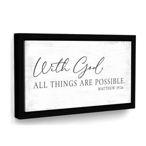 Surfapans With God All Things Are Possible Sign Scripture Wall Decor 32"×12" Inspirational Holy Religious Rustic Bible Verse Large Christian God Jesus Christ Prayer Faith Motivational Catholic Hanging Art (Black)