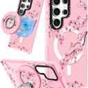 for Samsung Galaxy S23 Ultra Case for Women - Girls Funny Cute Design Compatible with Magsafe Magnetic Ring Holder Stand Peach Blossom Phone Covers Aesthetic Girly TPU Funda for S23 Ultra