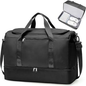 Large Travel Duffle Bag, Carry on Overnight Weekend Bag with Shoes Compartment, Weekender Bags for Women for Travel Business Trips Sport Hospital, Black