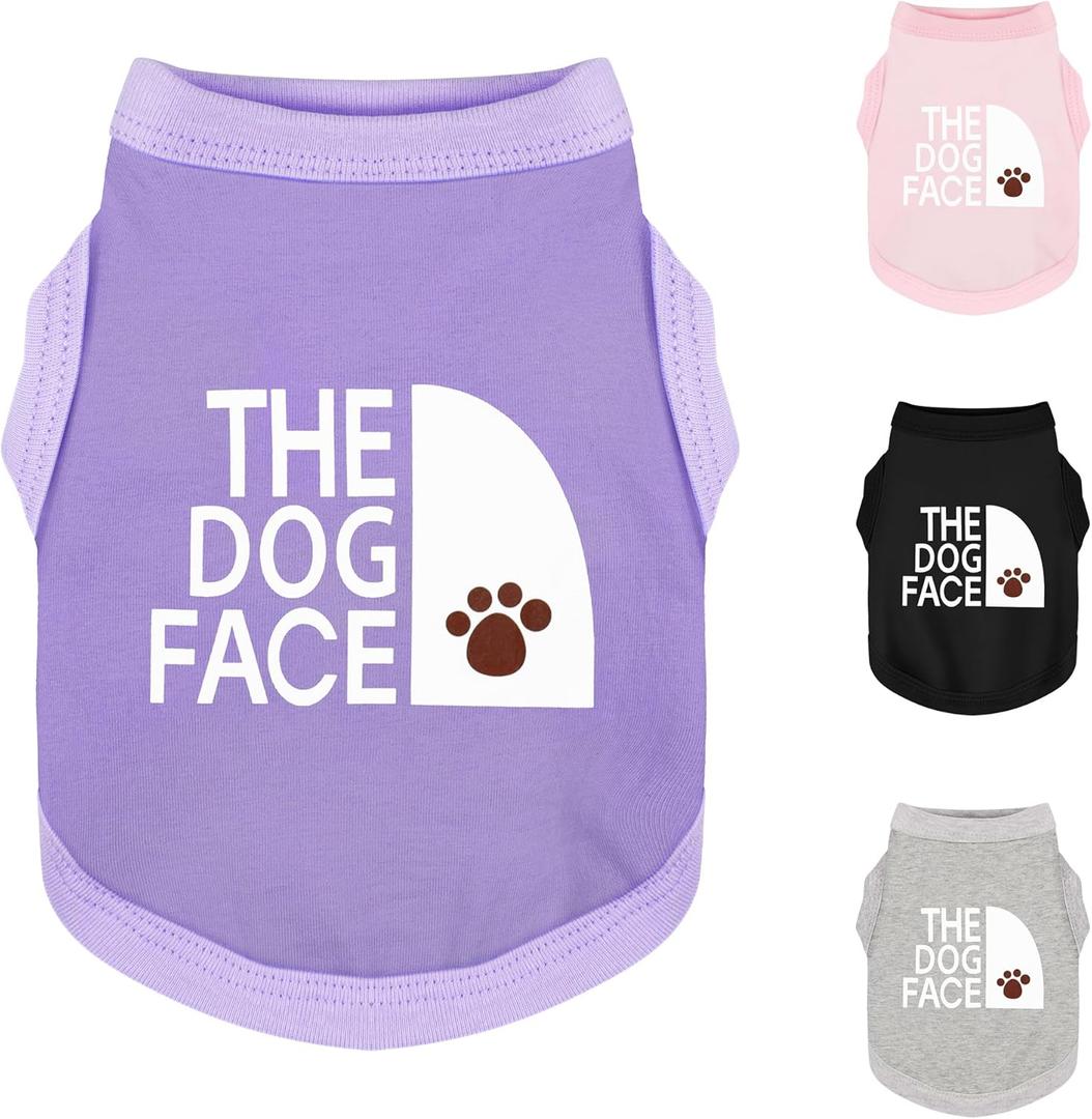 Personality Canine Attire: Soft, Lightweight Cotton Dog Clothes with 'The Dog Face' Print Breeds, Perfect for Everyday Wear, Comfortable and Breathable Dog Shirt Purple XS