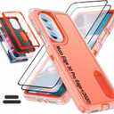 Case for Moto Edge 30 Pro/Edge+(2020) 6.7 Inch, Full Body Protection Heavy Duty Shock Absorbing 3 in 1 Silicone Rubber Built-in Stand with 2 Tempered Screen Protectors-Orange/Clear